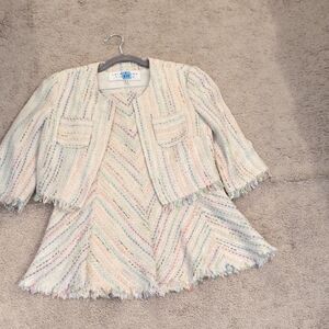 Trina Turk Multicolor Fringe Blazer and Skirt Set